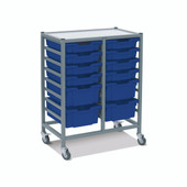Dynamis Double Cart Set 23 Silver (44) with 3" 2 Braked Casters & Optional Feet and 8- 3 inch deep and 4-6 inch Royal Blue (06) Trays Gratnells Shiffler Furniture and Equipment for Schools