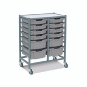 Dynamis Double Cart Set 23 Silver (44) with 3" 2 Braked Casters & Optional Feet and 8- 3 inch deep and 4-6 inch Silver (27) Trays Gratnells Shiffler Furniture and Equipment for Schools