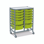 Dynamis Double Cart Set 23 Silver (44) with 3" 2 Braked Casters & Optional Feet and 8- 3 inch deep and 4-6 inch Jolly Lime (36) Trays Gratnells Shiffler Furniture and Equipment for Schools