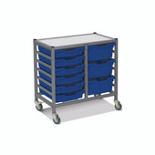 Dynamis Low Double Cart Silver (44) Set 44 with 3" Casters, 2 braked & Feet 6-3 inch and 3- 6 inch Royal Blue (06) Trays Gratnells Shiffler Furniture and Equipment for Schools