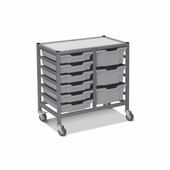 Dynamis Low Double Cart Silver (44) Set 44 with 3" Casters, 2 braked & Feet 6-3 inch and 3- 6 inch Light Gray (19) Trays Gratnells Shiffler Furniture and Equipment for Schools