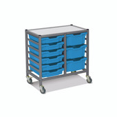Dynamis Low Double Cart Silver (44) Set 44 with 3" Casters, 2 braked & Feet 6-3 inch and 3- 6 inch Cyan Blue (26)Trays Gratnells Shiffler Furniture and Equipment for Schools