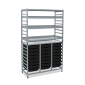 Dynamis Combo Cart Set 11 Silver (44) with feet 3 shelves 24 Shallow 3 inch deep Jet Black (21) Trays Gratnells Shiffler Furniture and Equipment for Schools