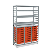 Dynamis Combo Cart Set 11 Silver (44) with feet 3 shelves 24 Shallow 3 inch deep Tropical Orange (01) Trays Gratnells Shiffler Furniture and Equipment for Schools