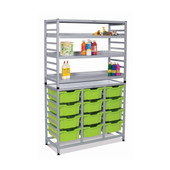 Gratnells Dynamis Combo Cart Set 12 Silver (44) with feet 3 shelves 12-6 inch deep Jolly Lime (36) Trays