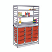 Dynamis Combo Cart Set 12 Silver (44) with feet 3 shelves 12-6 inch deep Tropical Orange (01) Trays Gratnells Shiffler Furniture and Equipment for Schools