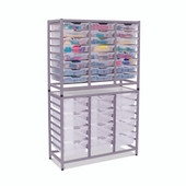 Dynamis Combo Cart Set 19 Silver (44) with feet 24- 3 inch and 12- 6 inch deep Translucent (20) Trays Gratnells Shiffler Furniture and Equipment for Schools