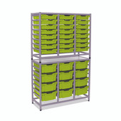 Dynamis Combo Cart Set 19 Silver (44) with feet 24- 3 inch and 12- 6 inch deep Jolly Lime (36) Trays Gratnells Shiffler Furniture and Equipment for Schools