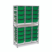 Dynamis Combo Cart Set 21 Silver (44) with feet 24- 6 inch deep Grass Green (10) Trays Gratnells Shiffler Furniture and Equipment for Schools