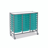 Dynamis Triple Cart with 2 - 3" Braked Castors & Optional Feet and 24 - 3 inch deep Trays in Kiwi with an Antimicrobial Finish Gratnells Shiffler Furniture and Equipment for Schools