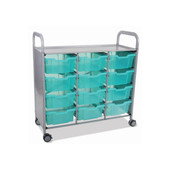 Callero Triple Cart in Silver w/ 12 Deep F2 Trays in Kiwi with Antimicrobial Finish Gratnells Shiffler Furniture and Equipment for Schools