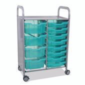Callero Double Cart in Silver with 8 Shallow Kiwi Antimicrobial Trays and 4 Deep Kiwi Antimicrobial Trays Gratnells Shiffler Furniture and Equipment for Schools