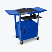 Luxor Adjustable-Height Steel AV Cart - Pullout Keyboard Tray Cabinet Drop Leaf, Blue