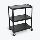 Luxor Extra-Large Adjustable-Height Steel AV Cart Three Shelves Black Electric