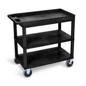 32" x 18" Cart - Two Flat/One Tub Shelves, Black, with Brakes Luxor Shiffler Furniture and Equipment for Schools