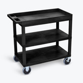 Luxor 32" x 18" Cart - Two Flat/One Tub Shelves, Black, with Brakes
