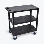 Luxor 32" x 18" Cart - Three Flat Shelves, Black