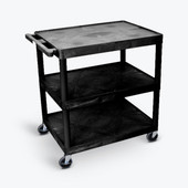 Luxor Utility Cart - 3 Shelves Structural Foam Plastic, Black, 33" Wide
