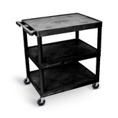 Utility Cart - 3 Shelves Structural Foam Plastic, Black, 33" Wide Luxor Shiffler Furniture and Equipment for Schools