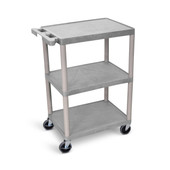 Utility Cart - 3 Shelves Structural Foam Plastic, Gray, 25" Wide Luxor Shiffler Furniture and Equipment for Schools