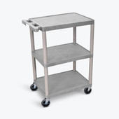 Luxor Utility Cart - 3 Shelves Structural Foam Plastic, Gray, 25" Wide