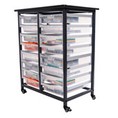 Luxor Mobile Bin Storage Unit - Double Row with Small Clear Bins