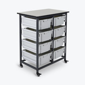Luxor Mobile Bin Storage Unit - Double Row with Large Gray Bins