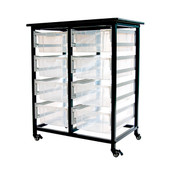 Luxor Mobile Bin Storage Unit, Double Row with Large Clear Bins