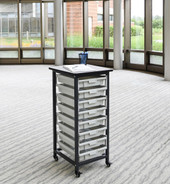 Luxor Mobile Bin Storage Unit - Single Row with Small Gray Bins