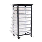 Luxor Mobile Bin Storage Unit - Single Row with Small Clear Bins