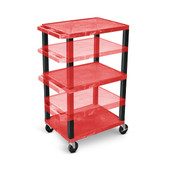 Multi-Height AV Cart - 3 Shelves - Black Legs, Red Luxor Shiffler Furniture and Equipment for Schools