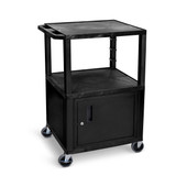 42"H AV Cart - 3 Shelves Cab - Black Legs, Black Luxor Shiffler Furniture and Equipment for Schools