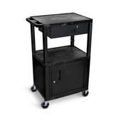 42"H AV Cart - 3 Shelves Cab Drawer - Black, Black Luxor Shiffler Furniture and Equipment for Schools