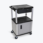 Luxor 42"H AV Cart - 3 Shelves Cab Drawer - Nickel Leg