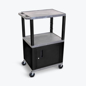 Luxor 42"H AV Cart - 3 Shelves Cabinet - Black Legs, Gray