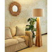 AQ Lighting Natural Line Teak Floor Lamp, Coarse Linen Shade