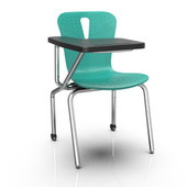 Pedagogy Arcata w/Tablet 18" seat height Cerulean poly shell tablet arm chair with rear casters; Grey powder coated frame 