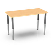 Pedagogy Forma - LARGE RECTANGLE - Height adjustable shaped table with WHITE top, MAPLE edges, RED legs 