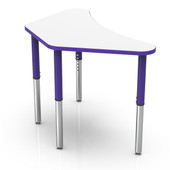 Pedagogy Forma - TRAPEZOID (CURVED) - Height adjustable shaped table with MAPLE top, BLACK edges, YELLOW legs 