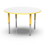 Pedagogy Forma - ROUND - Height adjustable shaped table with WHITE top, MAPLE edges, RED legs 