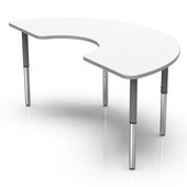 Pedagogy Forma - HALF DONUT - Height adjustable shaped table with WHITE top, RED edges, GREY legs 