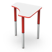Pedagogy Forma - BOOMERANG - Height adjustable shaped table with WHITE top, ORANGE edges, RED legs 