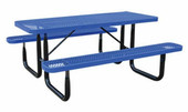 SuperSaver - 6' Rectangular BLUE thermoplastic coated expanded metal table - 6 seats KirbyBuilt Quality Products Shiffler Furniture and Equipment for Schools