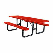 SuperSaver - 8' Wheel chair accessible Rectangular RED thermoplastic coated expanded metal table - 6+2WC seats KirbyBuilt Quality Products Shiffler Furniture and Equipment for Schools