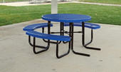 KirbyBuilt Quality Products SuperSaver - 46" Wheel chair accessible round BLUE thermoplastic coated expanded metal table - 6+1WC seats