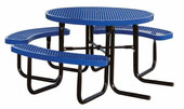 SuperSaver - 46" Wheel chair accessible round BLUE thermoplastic coated expanded metal table - 6+1WC seats KirbyBuilt Quality Products Shiffler Furniture and Equipment for Schools