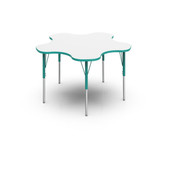 Pedagogy Forma VL - FLOWER - Height adjustable shaped table with MAPLE top, RED edges, ORANGE legs 