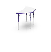 Pedagogy Forma VL - TRAPEZOID (CURVED) - Height adjustable shaped table with WHITE top, ORANGE edges, YELLOW legs