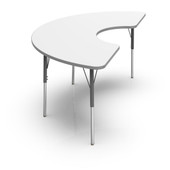 Pedagogy Forma VL - HALF DONUT - Height adjustable shaped table with WHITE top, RED edges, YELLOW legs 