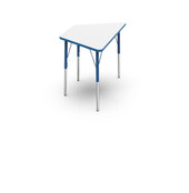 Pedagogy Forma VL - TRAPEZOID - Height adjustable shaped table with WHITE top, ROYAL BLUE edges, ORANGE legs